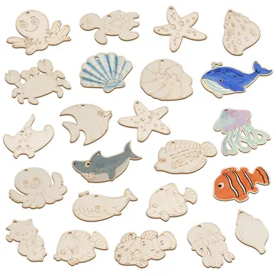 Wooden DIY Painting Kit, Dinosaur, Flower, Fish and Ocean Themed Necklace