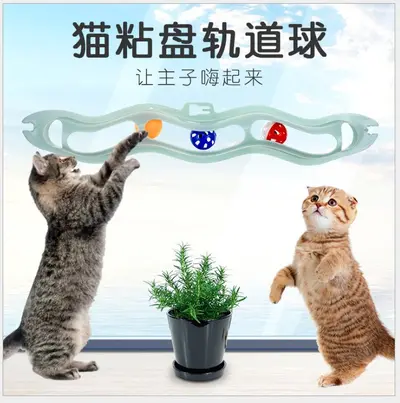 Cat Suction Cup Track Ball Toy with Wave Ball for Walls and Windows