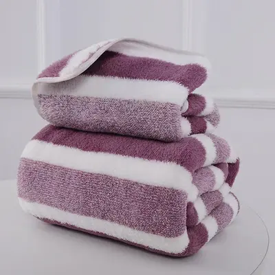 Sınır ötesi yeni mercan kadife havlu banyo havlusu geniş şerit kalınlaştırılmış ev tipi büyük havlu yumuşak ve rahat havlu seti - 12