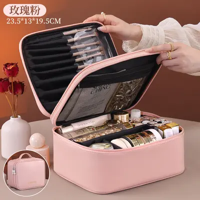 Double-Layer Large Makeup Bag, Portable Travel Cosmetic Organizer - 8