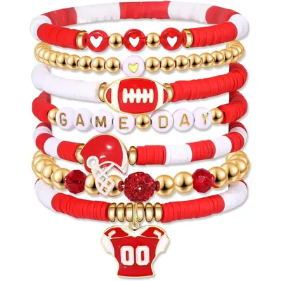8-Piece Rugby Bracelet Set with Crystal Heart and Letter Beads - 9
