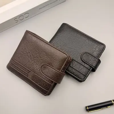 Men's wallet, large capacity, multi-card slots, retro litchi pattern, with buckle - 4