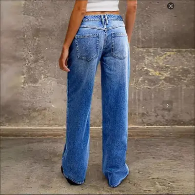Yeni Model Kadın Bol Düz Paça Kot Pantolon