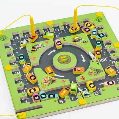 Children's wooden color sorting maze toy