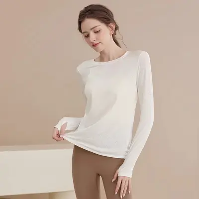 Women's Yoga Top, Long Sleeve, Open Back, Loose Fit - 3