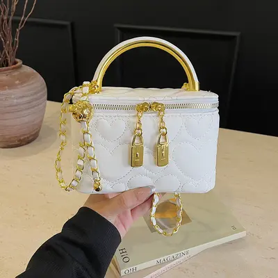 Women's Chain Bag with Diamond-Quilted Cosmetic Bag and Shoulder Strap