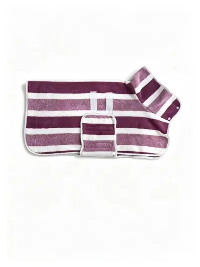 Striped Coral Fleece Dog Bathrobe, Quick-Drying - 8