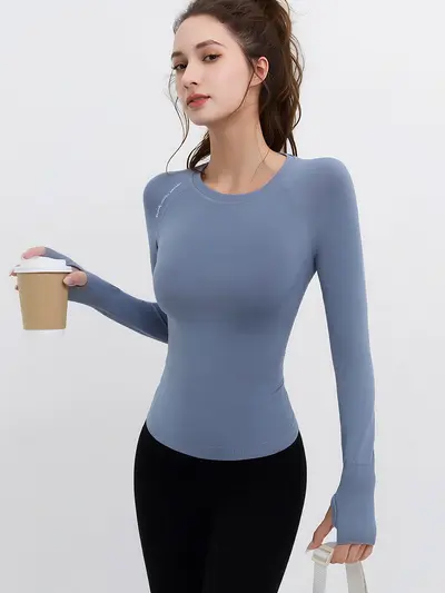 Figurbetontes Langarm-Yogashirt, schnelltrocknend, für Damen - 10