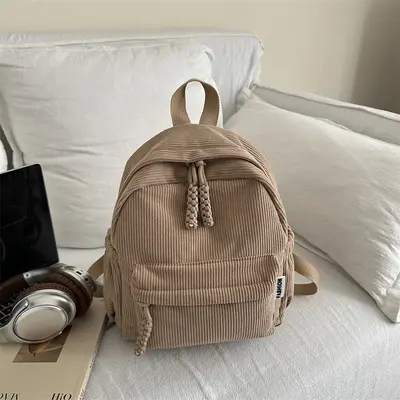 Women's Corduroy Striped Forest Style Backpack, 2025 - 8