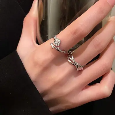 Geometrischer Schwarzkristall-Ring, offenes Design - 10