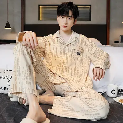 Men's Pajama Set, 100% Cotton Long Sleeve, Spring Autumn - 7