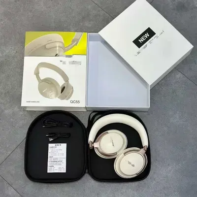 QC55 Bluetooth Over-Ear Headphones, Foldable with Leather Pouch