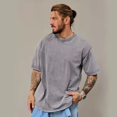 Men's Washed Cotton Short-Sleeve T-Shirt, Loose Drop-Shoulder Fit