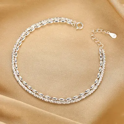 Women's S925 sterling silver Cipso double-layered bracelet, shiny brass grain patterned luxury lightweight jewelry