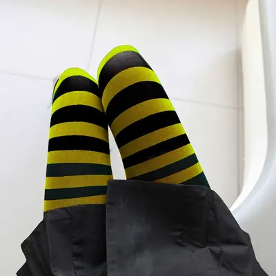 Women's Retro Striped Tights, High Elasticity, Breathable, Sweat-Absorbing - 11