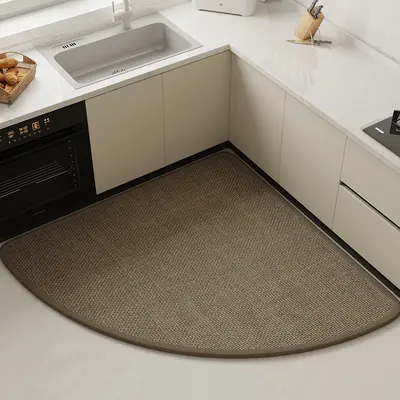 Woven Patterned Fan-Shaped Kitchen Mat, Water and Oil Absorbent, Non-Slip