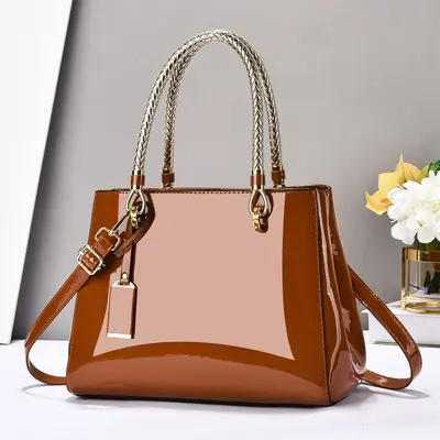 Women's Patent Leather Handbag, Glossy, Large Capacity, Single-Shoulder Crossbody Bag - 11