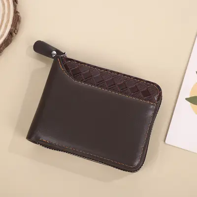 Men's Zipper Wallet with Woven Patchwork and Coin Compartment - 8