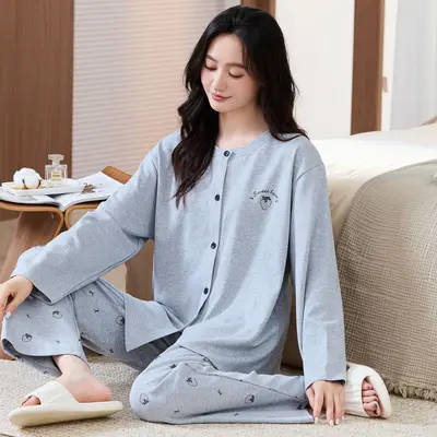 Women's Modal Pajama Set, Thin Long-Sleeve Cardigan for Spring and Autumn - 8