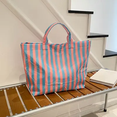 Große Damen-Tote-Bag aus PVC mit Streifen, wasserdicht, tragbar