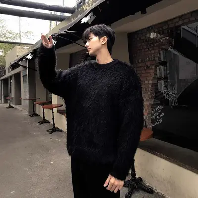 Men's Mink Plush Loose Knit Autumn Winter Outerwear Top - 7