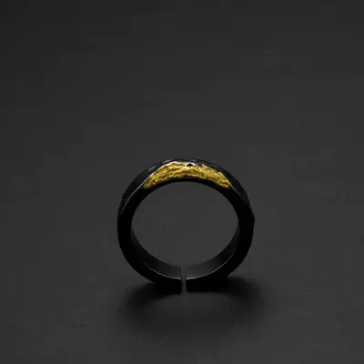 Men's Vintage Black Adjustable Open Ring, Black Gold - 9