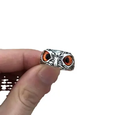 Kreativer süßer Eulenring für Frauen, Glücksbringer Schmuck für Männer, Vintage-Stil, nicht verblassendes 925er Silberschmuck, grenzüberschreitender Großhandelsverkauf.