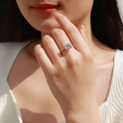 S925 Sterling Silver 3 Carat Moissanite Ring, Women, Four-Claw Engagement Ring