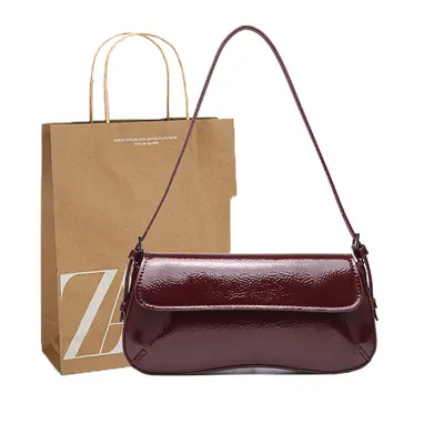 Zа家腋下法棍包 Kleine Nischen-Damenhandtasche, minimalistisch, lässiger Stil, schlichte Pendler-Umhängetasche mit Klappe, rot, Handtasche