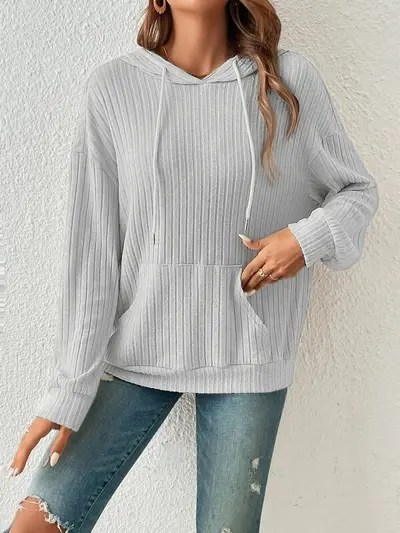 Women's Hooded Sweatshirt, Ribbed Knit, Kangaroo Pocket