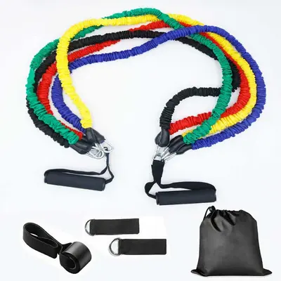 11-teiliges elastisches Widerstandsbandset für Fitness, geeignet für Männer und Frauen, Widerstandsbänder für das Brusttraining.