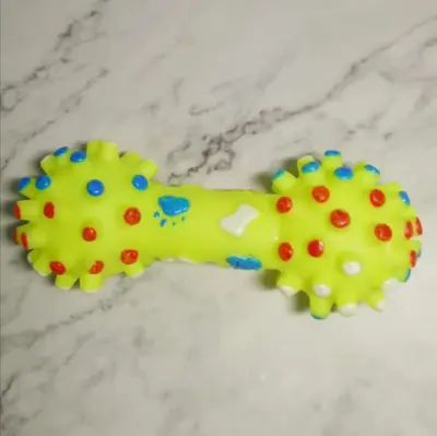 Large Spiked Dumbbell Dog Toy, Teeth Cleaning, Squeaky Rubber Toy - 3