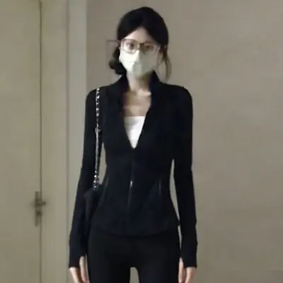 早秋大码新款瑜伽服套装女收腰长袖外套弹力微喇长裤跑步健身套装 - 7