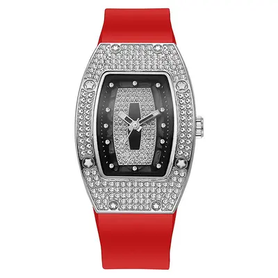 Barrel-shaped Diamond-inlaid Quartz Strap Women's Watch Fashion Trendy Temperament Ladies Wristwatch Silicone Watch Wholesale White - 11