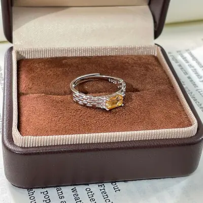 S925 Sterlingsilber Ring mit Gelbquarz für Damen, verstellbar