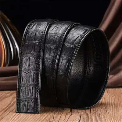 Men's Belt with Crocodile Pattern, Genuine Leather, Automatic Buckle - 9