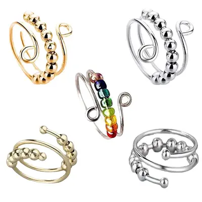 Brass Bead Spinner Ring, Stress Relief, Open Design