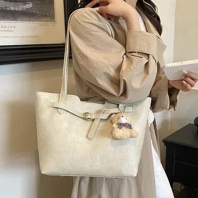 Retro Large Women's Tote Bag, Oil Wax Leather Look, Single Shoulder Underarm Style - 9