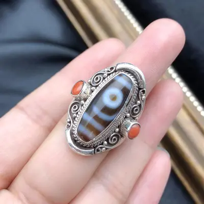 925 silver adjustable ring, handmade Tibetan-Nepal style ethnic design - 6