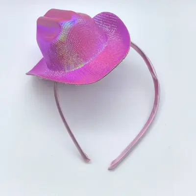 Pink feather mini cowboy hat headband for girls - 13