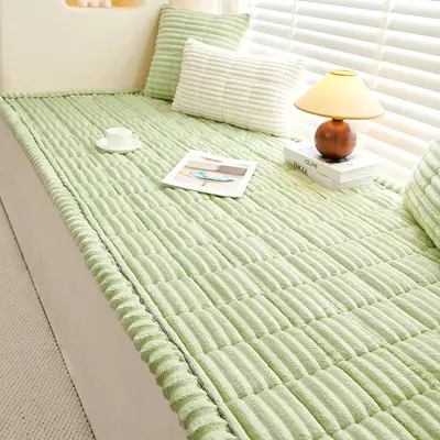 Cream Corduroy Bay Window Seat Cushion, Thickened Winter Balcony Pad - 9