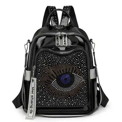Women's Rhinestone Backpack, Large Capacity Travel Backpack - 10