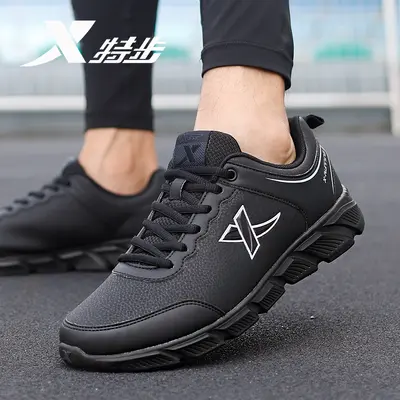 Xtep Herren-Laufschuhe Leder wasserdicht ganz schwarz