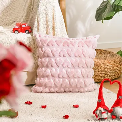 Cross-border Valentine's Day Plush Pillow Cover Heart Embroidery Jacquard Cushion Living Room Sofa Holiday Decoration Pillow Case - 8