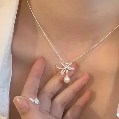S925 ayar gümüş kalp inci kolye kadın zarif moda solmayan köprücük kemiği zinciri şık niş çok yönlü kolye