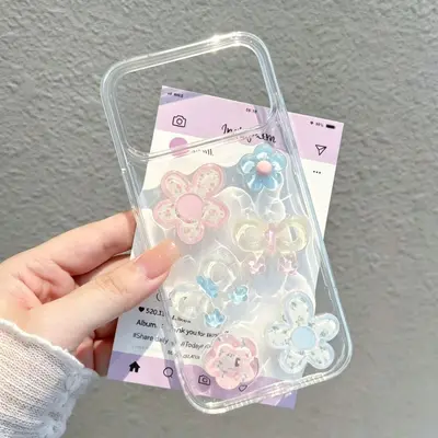 适用苹果18promax手机壳iphone17pro滴胶花朵蝴蝶结16新款15全包X