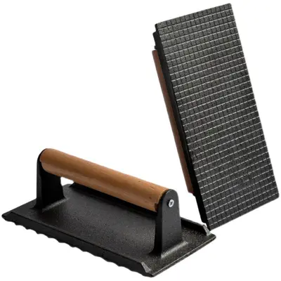Cast Iron Rectangular Grid Meat Press, Uncoated - 7