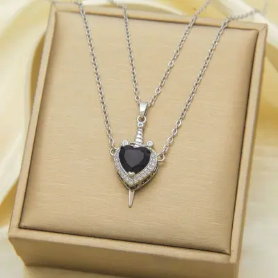 Popular single arrow heart pendant in Europe and America Valentine's Day red zirconium love sword pendant titanium steel bridge bone chain cross-border jewelry - 12