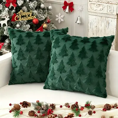 Amazon Weihnachts-Kissenbezug gesteppt kreativ Feiertagsatmosphäre Plüsch-Dekokissen Wohnzimmer Sofa Schlafzimmer Rückenkissen - 11