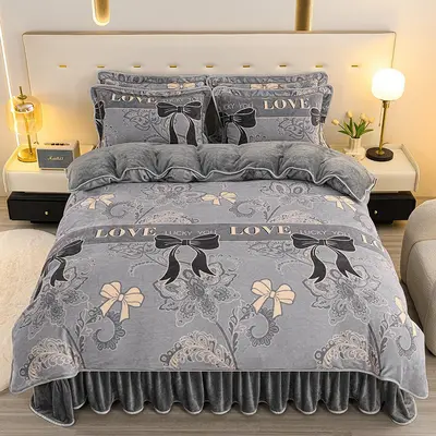 Warm verdickte Milchvlies Bettwäsche Set Winter antistatisch Bettbezug Bettrok Flanell Schlafsaal 3-teilig Set Großhandel - 7